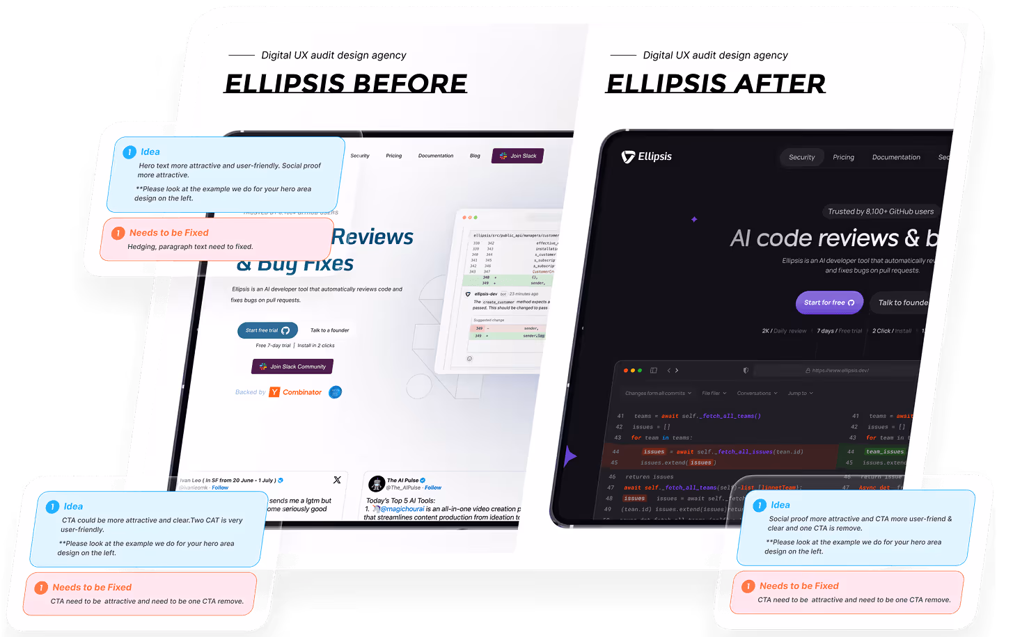 UX audit before and after mockup